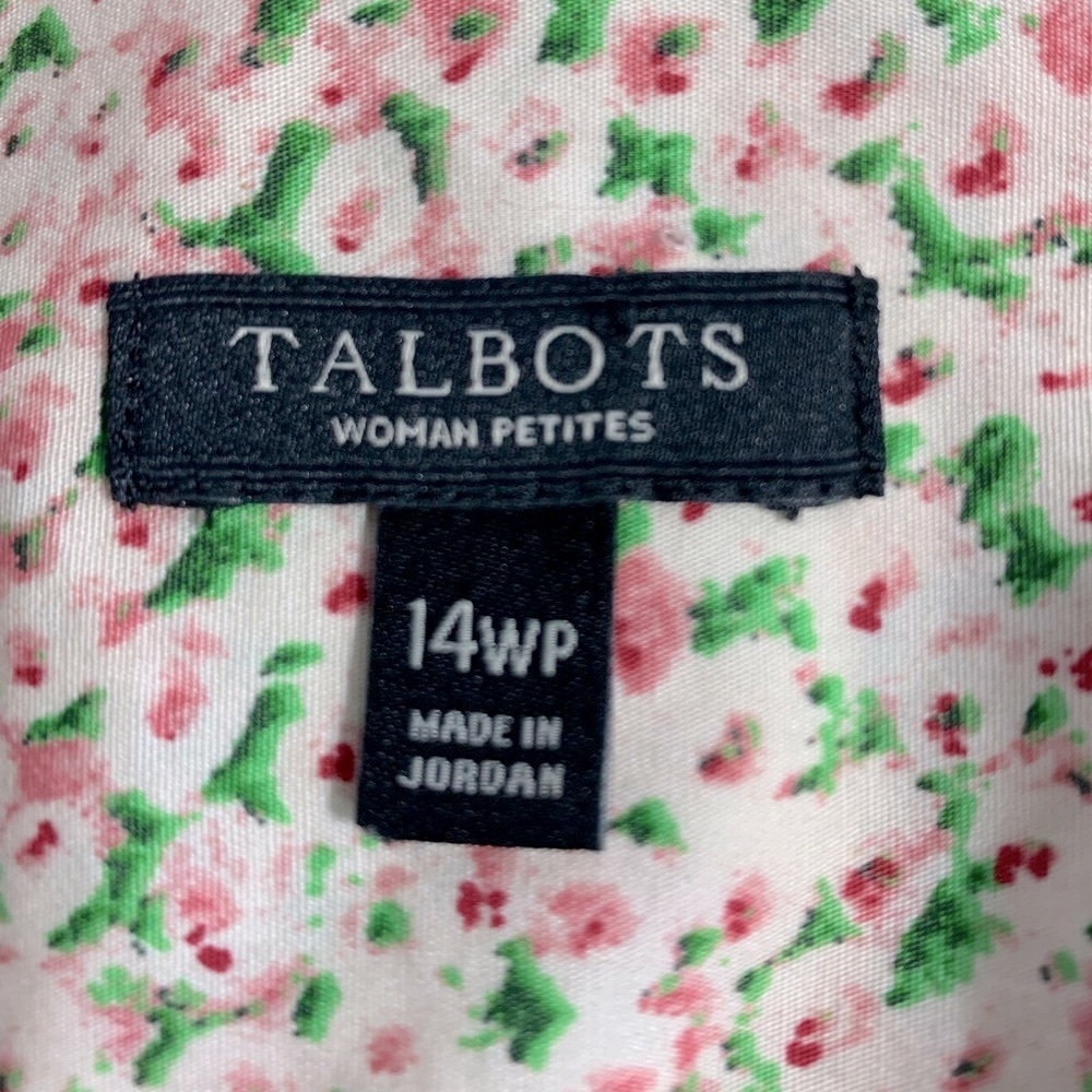 Talbots Cream Pink Floral Long Sleeve Button Down Shirt Women's Size 14 Petite - Picture 8 of 9